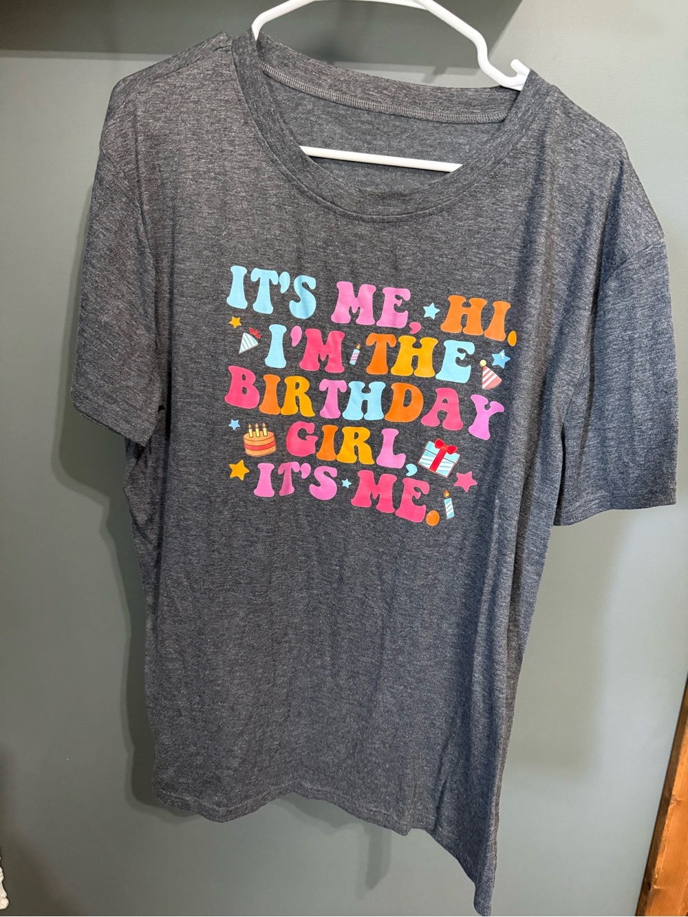 Gray Short Sleeve Birthday Graphic Tee - Fun Colorful Print